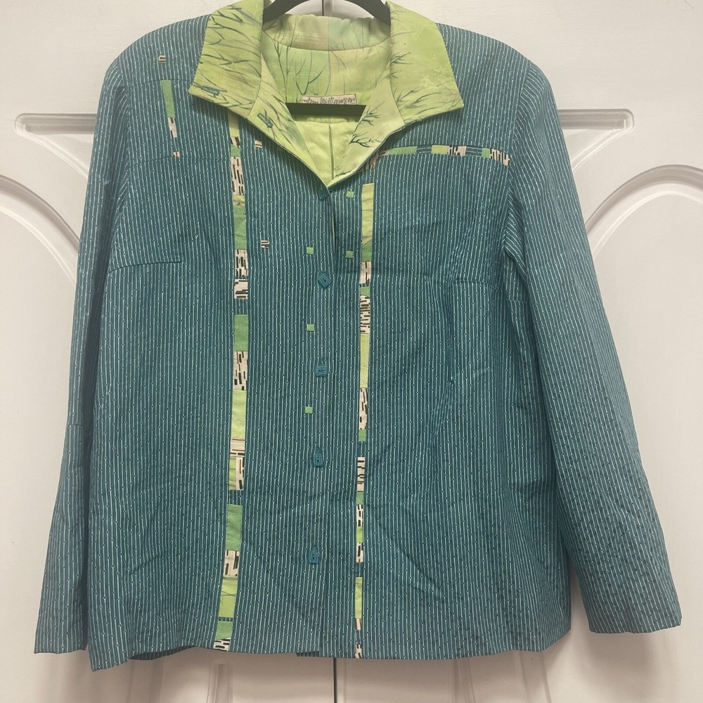 ANN WILLIAMSON Women's L-XL Jacket Aqua Green Silk‎ Wearable Art Collectible